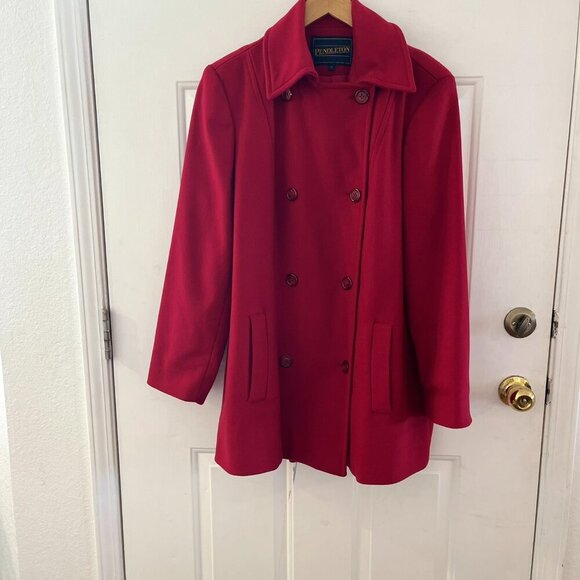 Pendleton Woman's Red Italian Fabric100% Wool Classic Pea Coat Sz 14 - Picture 3 of 10